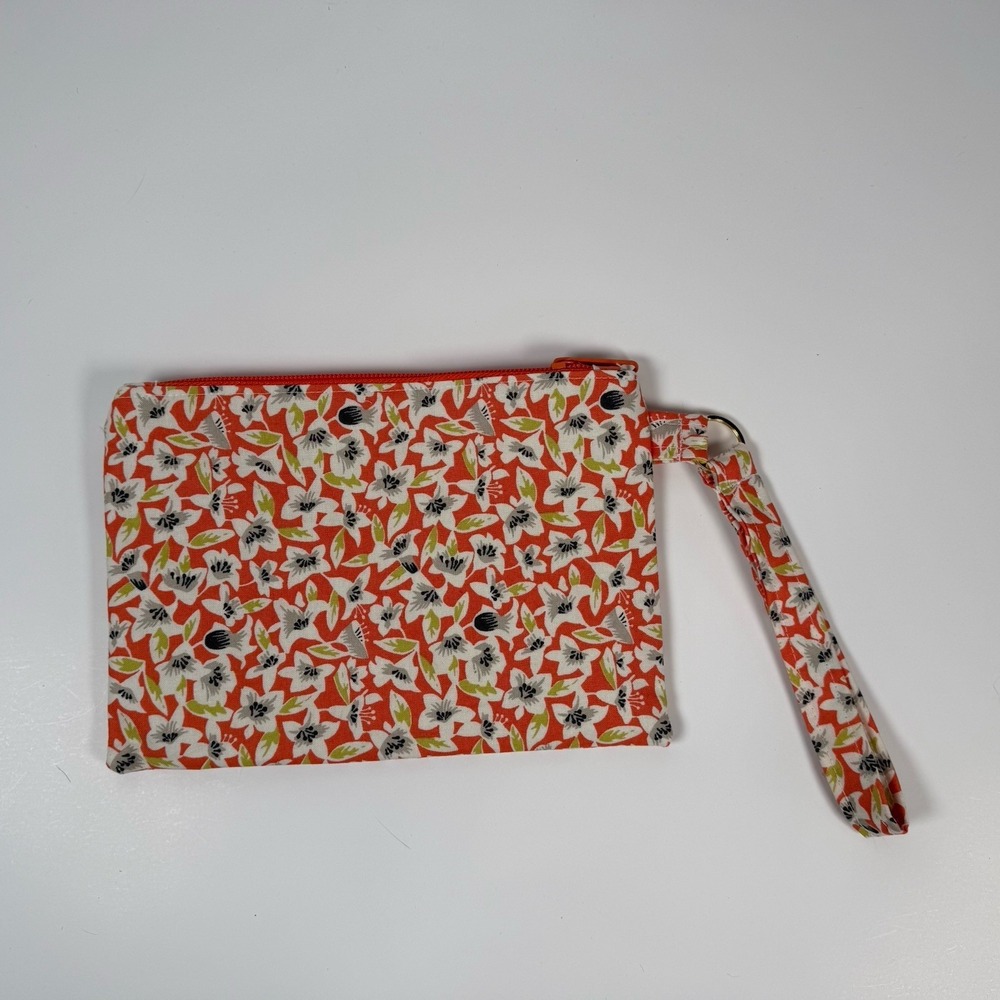 Handmade Wristlet Zipper Pouch Purse Clutch Lightweight‎ Strap New Orange Lily